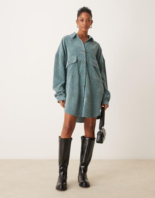 ASOS DESIGN - Oversized overhemdjurk van corduroy met verlaagde zakken in zeeblauw