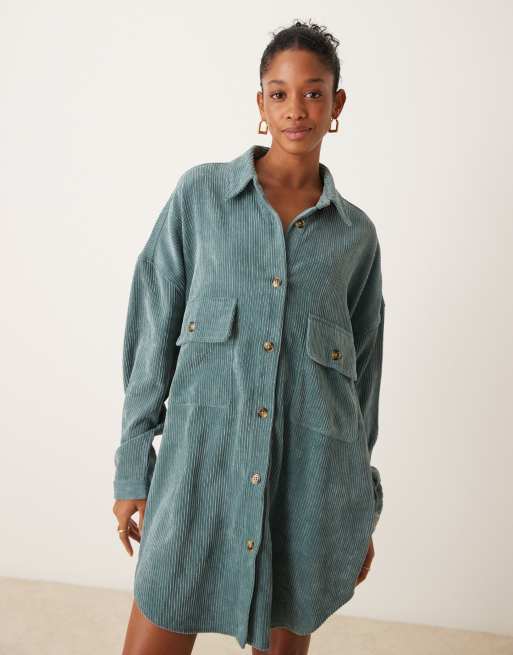 ASOS DESIGN Oversized overhemdjurk van corduroy met verlaagde zakken in zeeblauw ASOS