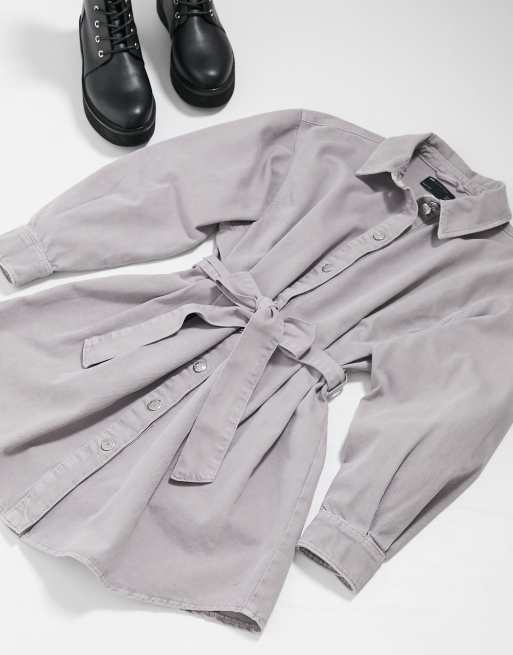 ASOS DESIGN - Oversized overhemdjurk van denim met riem in verwassen lavendel