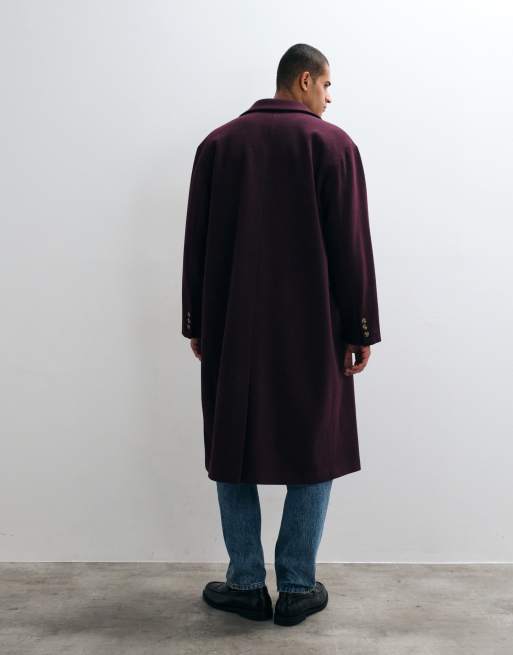 ASOS DESIGN oversized overjas in bordeauxrood met wollook, 4 van 5
