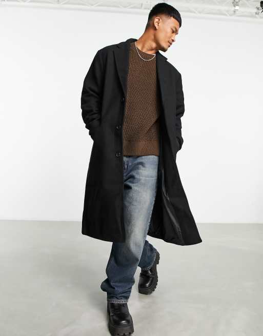 ASOS DESIGN - Oversized overjas van wolmix in zwart