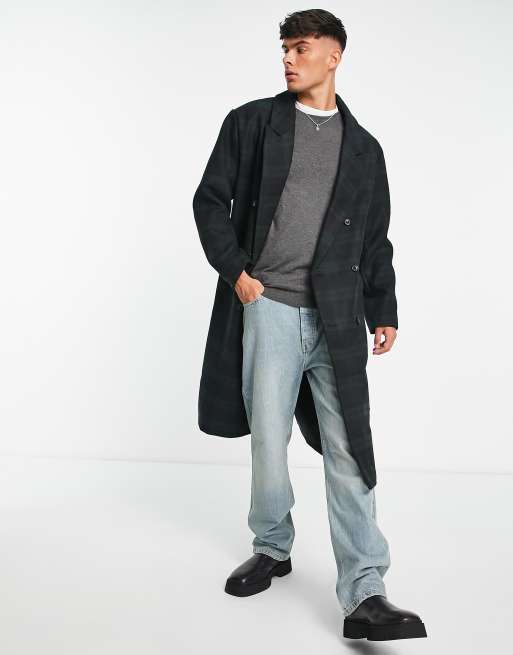 ASOS DESIGN - Oversized overjas van wolmix met ruiten in groen