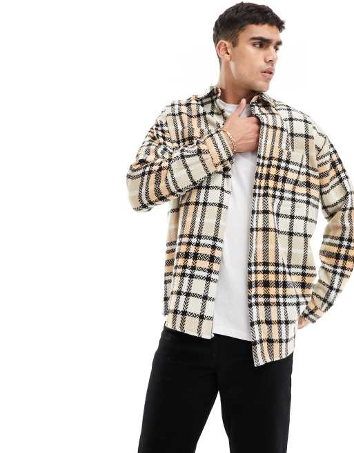 ASOS DESIGN - Oversized overshirt in jaren 90 stijl van wolmix met geruit motief in neutraal, 3 van 4