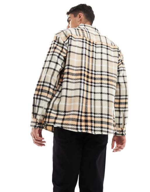 ASOS DESIGN - Oversized overshirt in jaren 90 stijl van wolmix met geruit motief in neutraal, 4 van 4