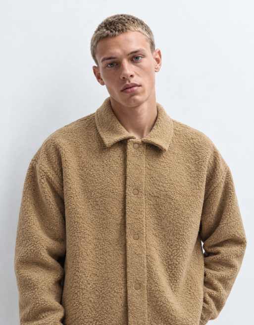 ASOS DESIGN oversized overshirt met structuur in beige - camel, 10 van 10