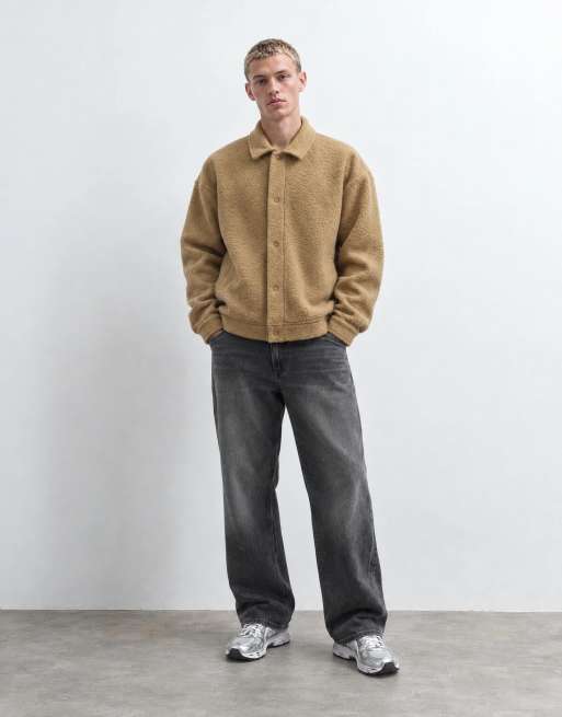 ASOS DESIGN oversized overshirt met structuur in beige - camel, 7 van 10