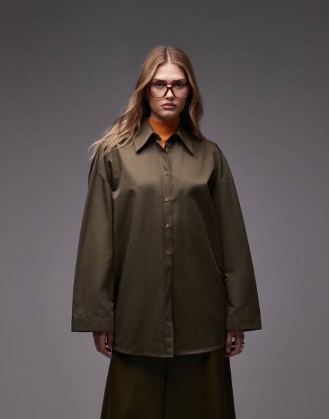 ASOS DESIGN - Oversized overshirt van zwaar katoen in olijfgroen - view 1