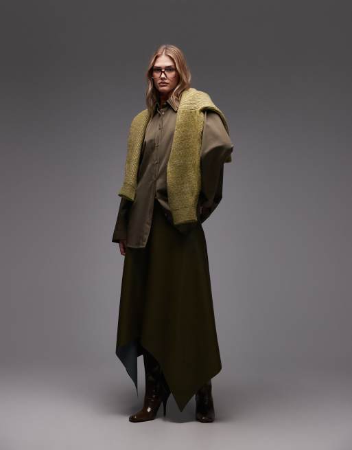 ASOS DESIGN - Oversized overshirt van zwaar katoen in olijfgroen, 2 van 4