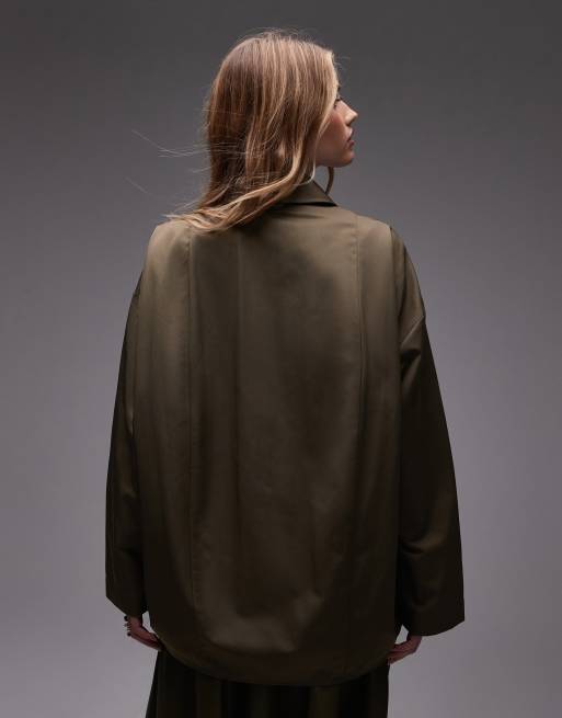 ASOS DESIGN - Oversized overshirt van zwaar katoen in olijfgroen, 3 van 4
