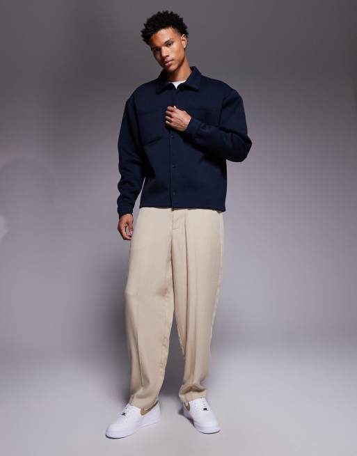 ASOS DESIGN - Oversized overshirt van zware stof in scuba-stijl in marineblauw, 2 van 5