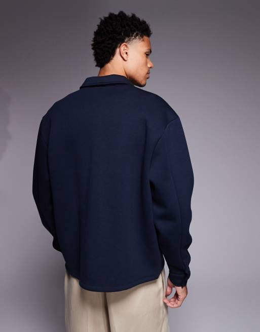 ASOS DESIGN - Oversized overshirt van zware stof in scuba-stijl in marineblauw, 3 van 5