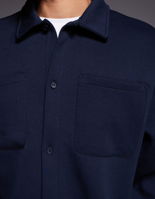 ASOS DESIGN - Oversized overshirt van zware stof in scuba-stijl in marineblauw, 5 van 5