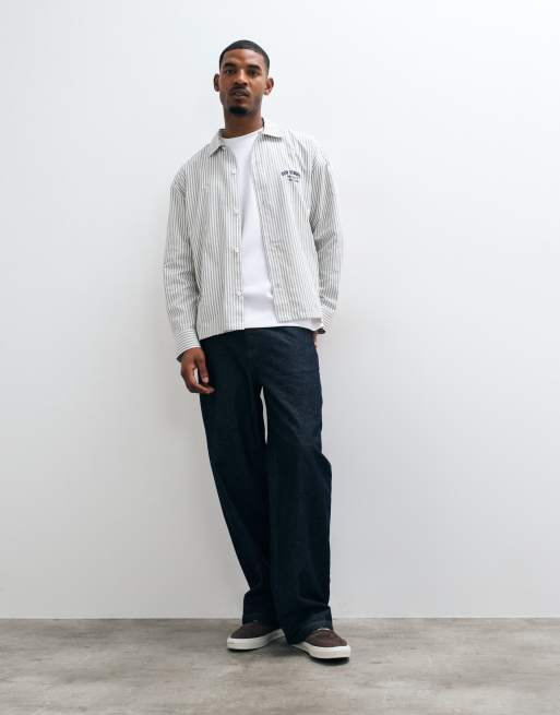 ASOS DESIGN oversized oxford overhemd met strepen en borstprint in groen, 2 van 5