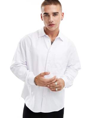 ASOS DESIGN oversized oxford shirt with pocket in white-Neutral