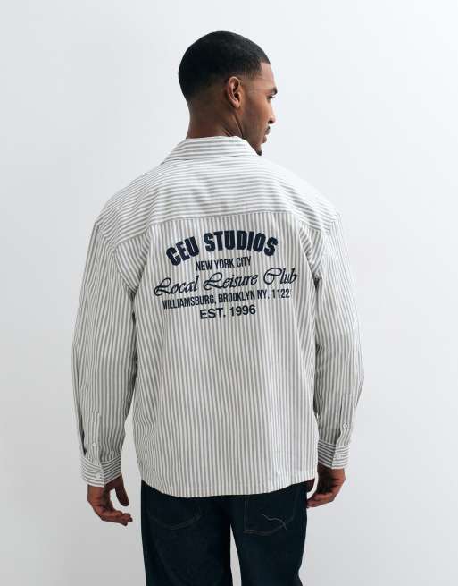 ASOS DESIGN oversized oxfordskjorte med striber og print på brystet i grøn, 5 af 5
