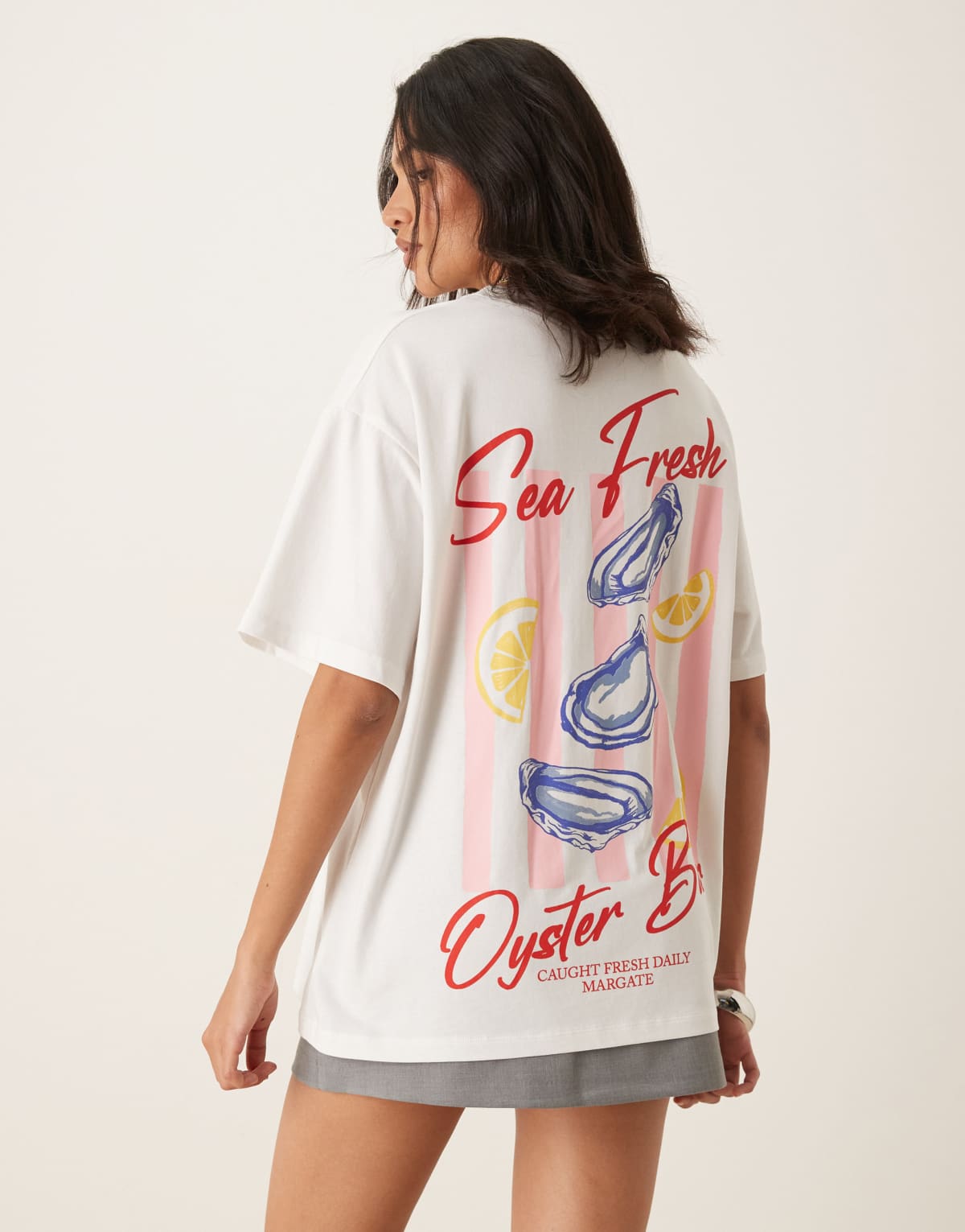ASOS DESIGN oversized oyster bar graphic in white