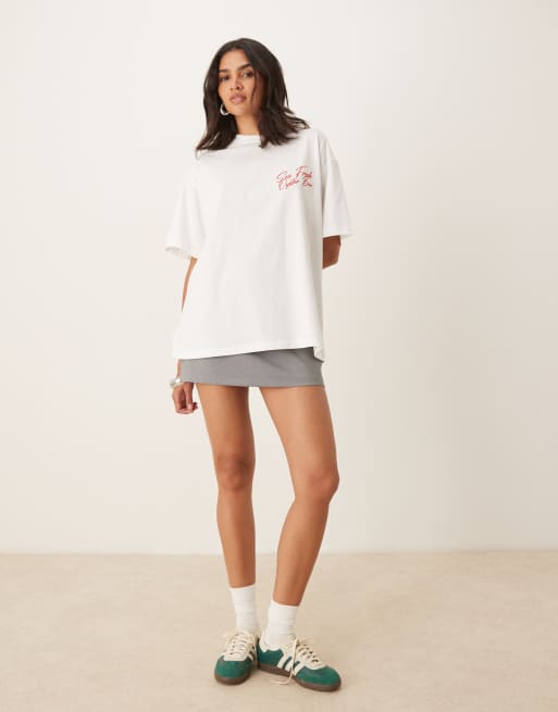 ASOS DESIGN oversized oyster bar graphic in white
