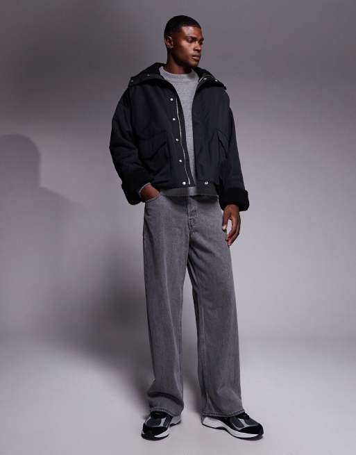 ASOS DESIGN oversized padded jacket with borg lining in black, 2 of 5