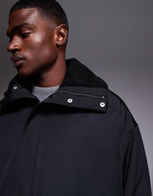 ASOS DESIGN oversized padded jacket with borg lining in black, 5 of 5