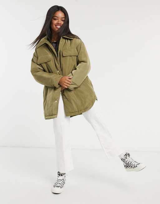 ASOS DESIGN oversized padded shacket in khaki