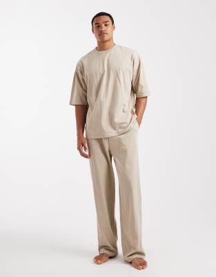 Asos Design Oversized Pajama Set In Neutral