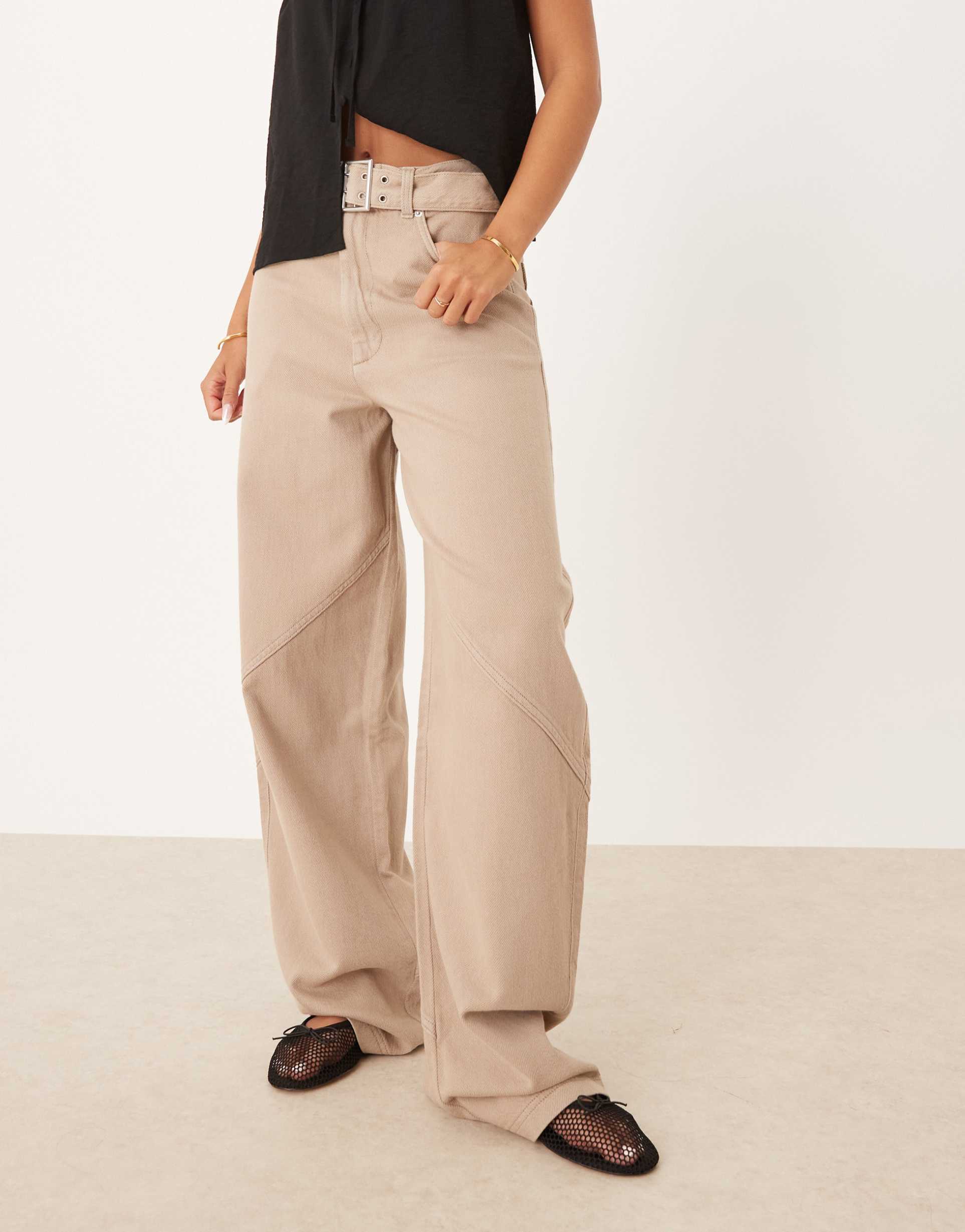 asos design oversized pants with washed utility detail in mushroom