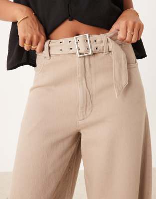 Asos Design Oversized Pants With Washed Utility Detail In Neutral