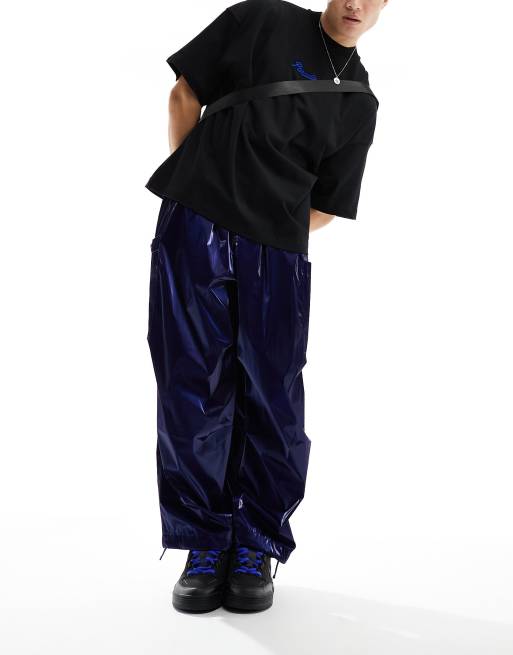 ASOS DESIGN oversized parachute cargo pants in metallic blue