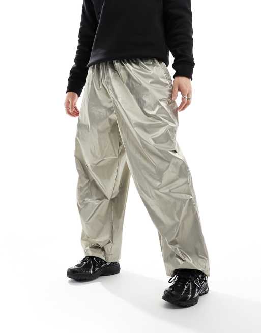 ASOS DESIGN oversized parachute cargo pants in metallic gold