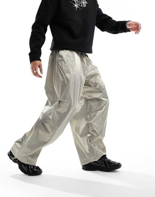 Y2K oversized parachute cargo pants - Gray / S