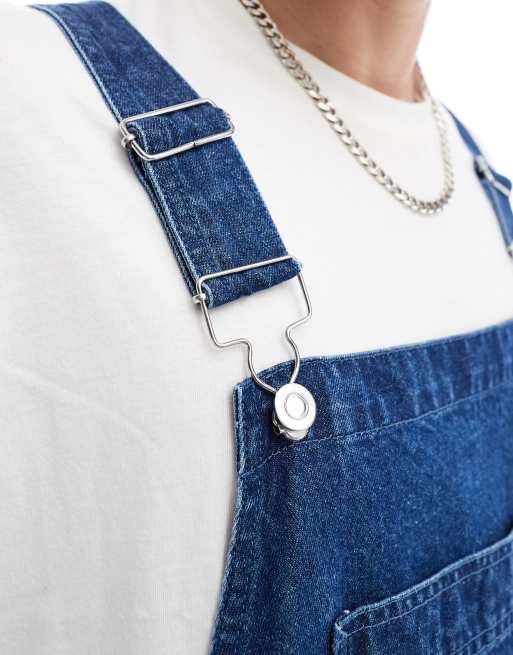 ASOS DESIGN oversized parachute denim dungaree in mid wash