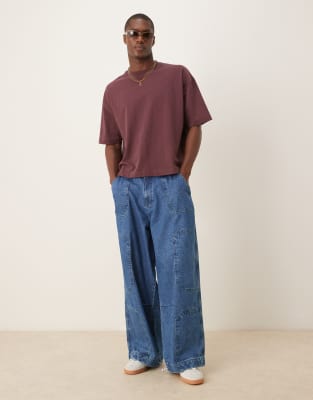 Asos Design Oversized Parachute Jeans In Blue