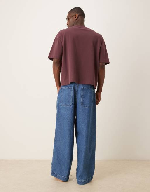 ASOS DESIGN oversized parachute jeans in mid wash blue