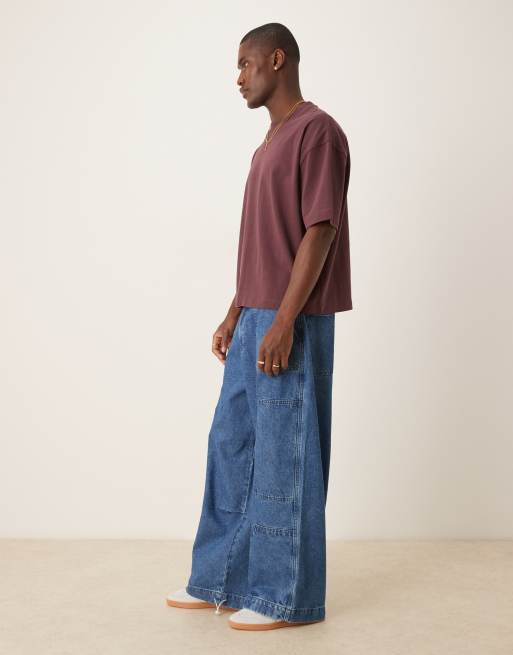 ASOS DESIGN oversized parachute jeans in mid wash blue