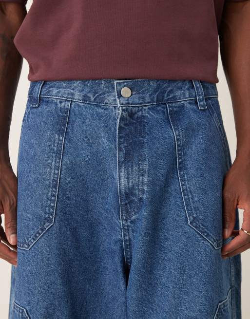 ASOS DESIGN oversized parachute jeans in mid wash blue