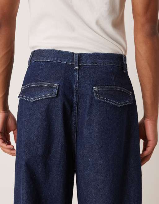 ASOS DESIGN oversized parachute jeans with drawstring and contrast stitch in raw wash