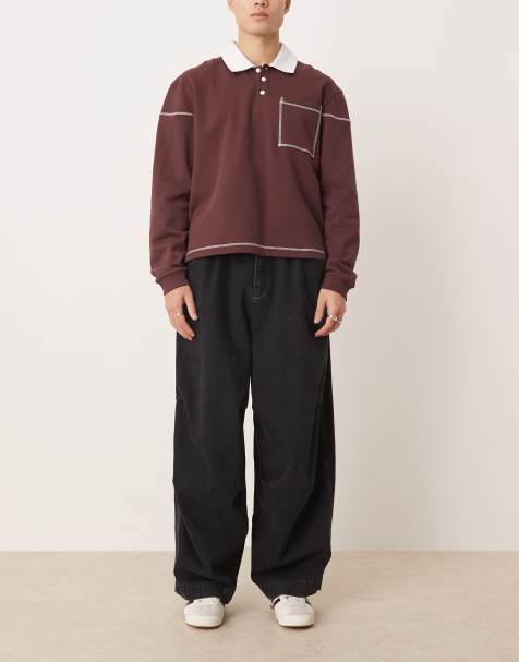 ASOS DESIGN oversized parachute jeans with elasticated waist in washed black - view 1