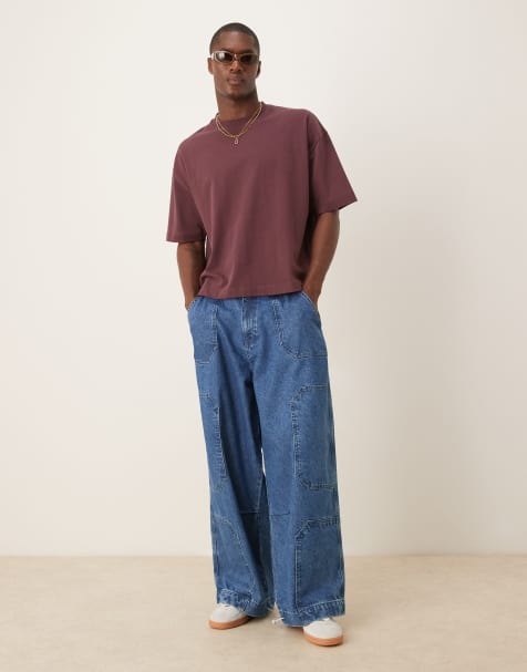 ASOS DESIGN oversized parachute jeans with in mid wash blue - view 1