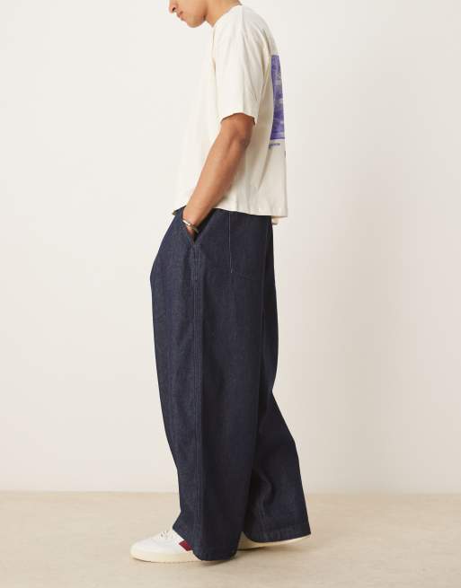 ASOS DESIGN oversized parachute jeans with pleat detail in raw wash