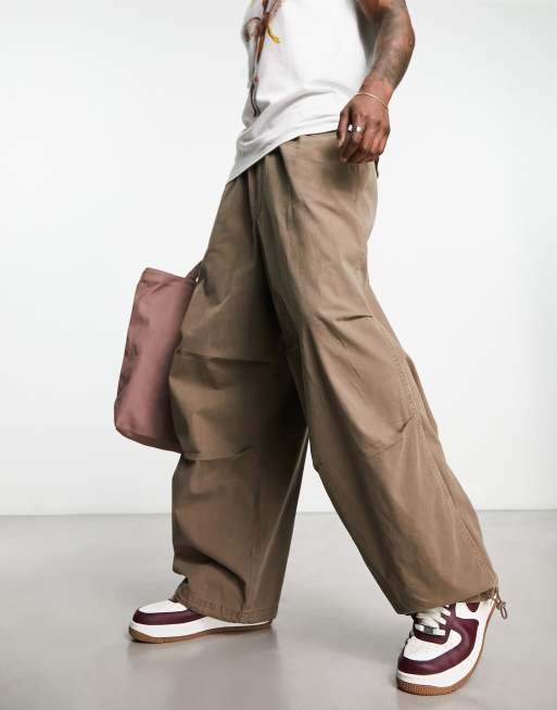 ASOS DESIGN oversized parachute pants in washed brown