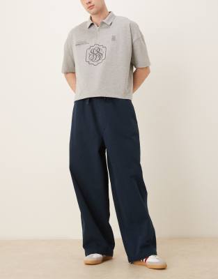 Asos Design Oversized Parachute Pants With Drawstring In Blue