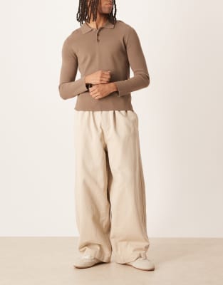 Asos Design Oversized Parachute Twill Pants In Neutral