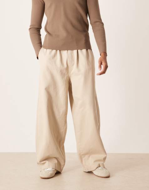 ASOS DESIGN oversized parachute twill trouser in stone - view 1