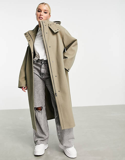 ASOS DESIGN oversized parka coat in light khaki