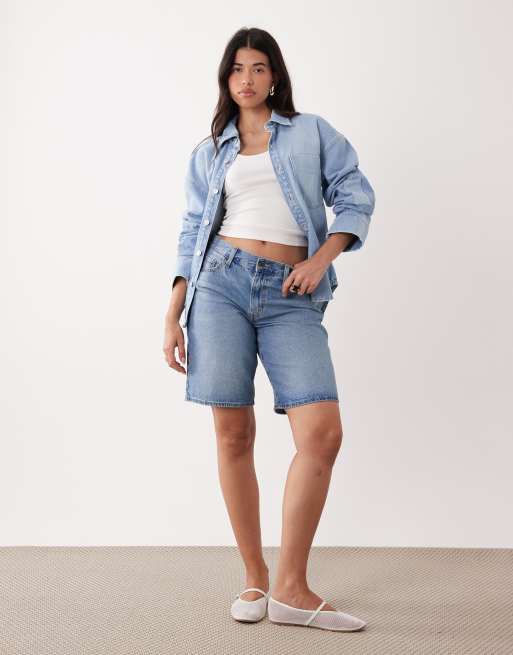ASOS DESIGN oversized patchwork denim shacket in bleach wash, 3 of 4