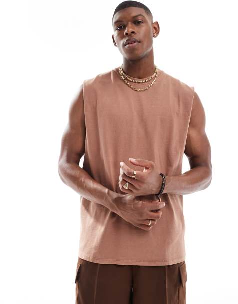 ASOS DESIGN oversized pigment dye tank in brown - view 1