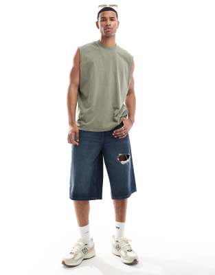 Asos Design Oversized Pigment Dye Tank Top In Green