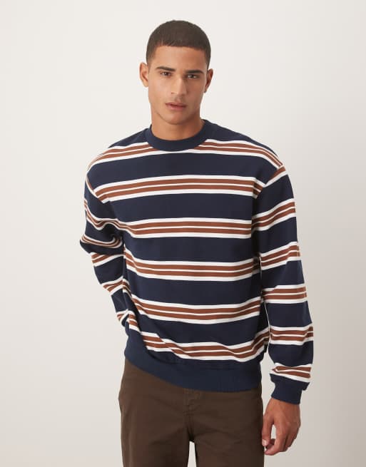 ASOS DESIGN oversized pinstripe crew sweat in navy