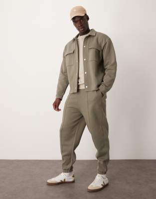 ASOS DESIGN oversized pintuck jogger in khaki-Green