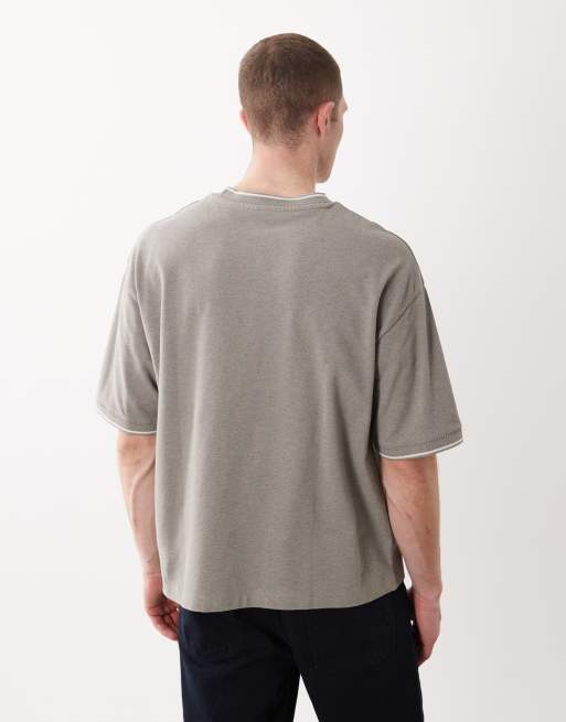 ASOS DESIGN - Oversized piqué T-shirt met borduursel op de borst in gemêleerd groen, 5 van 5